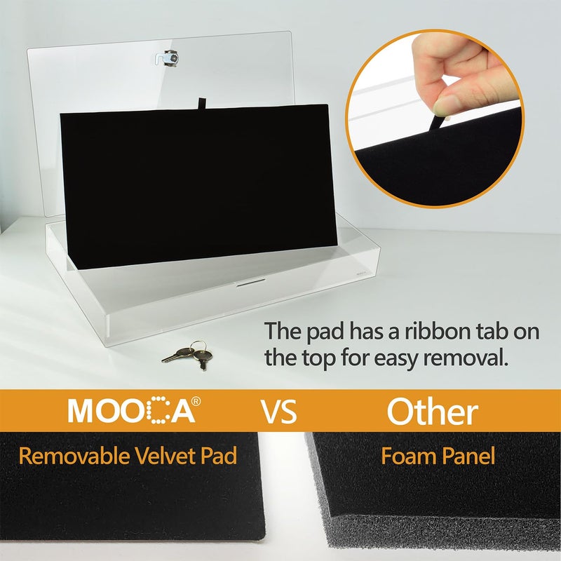 MOOCA Acrylic Rectangular Marketing Holder Locking Security Showcase Safe Box Display Tray, Perfect for Watches Jewelry, Knives, Eyewear with a Key and a Black Padding - Image 4